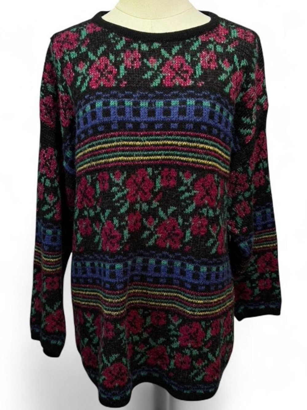 Vintage 80s Amanda Smith Italy floral wool blend sweater with sparkles ✨🌹